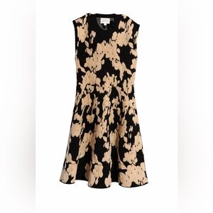 Tanya Taylor Black and Beige Floral Fit-and-Flare Dress